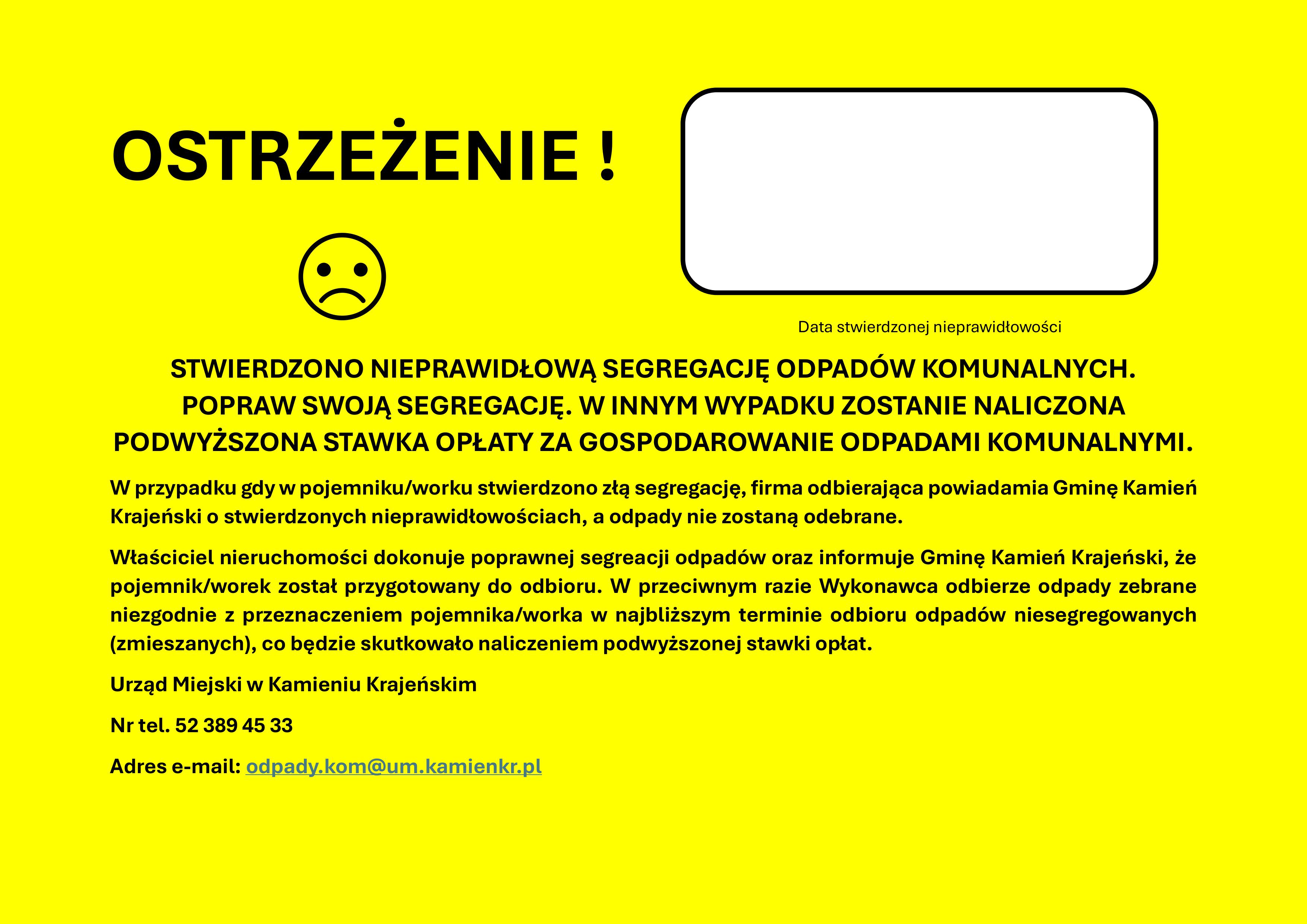 żółta kartka odpady