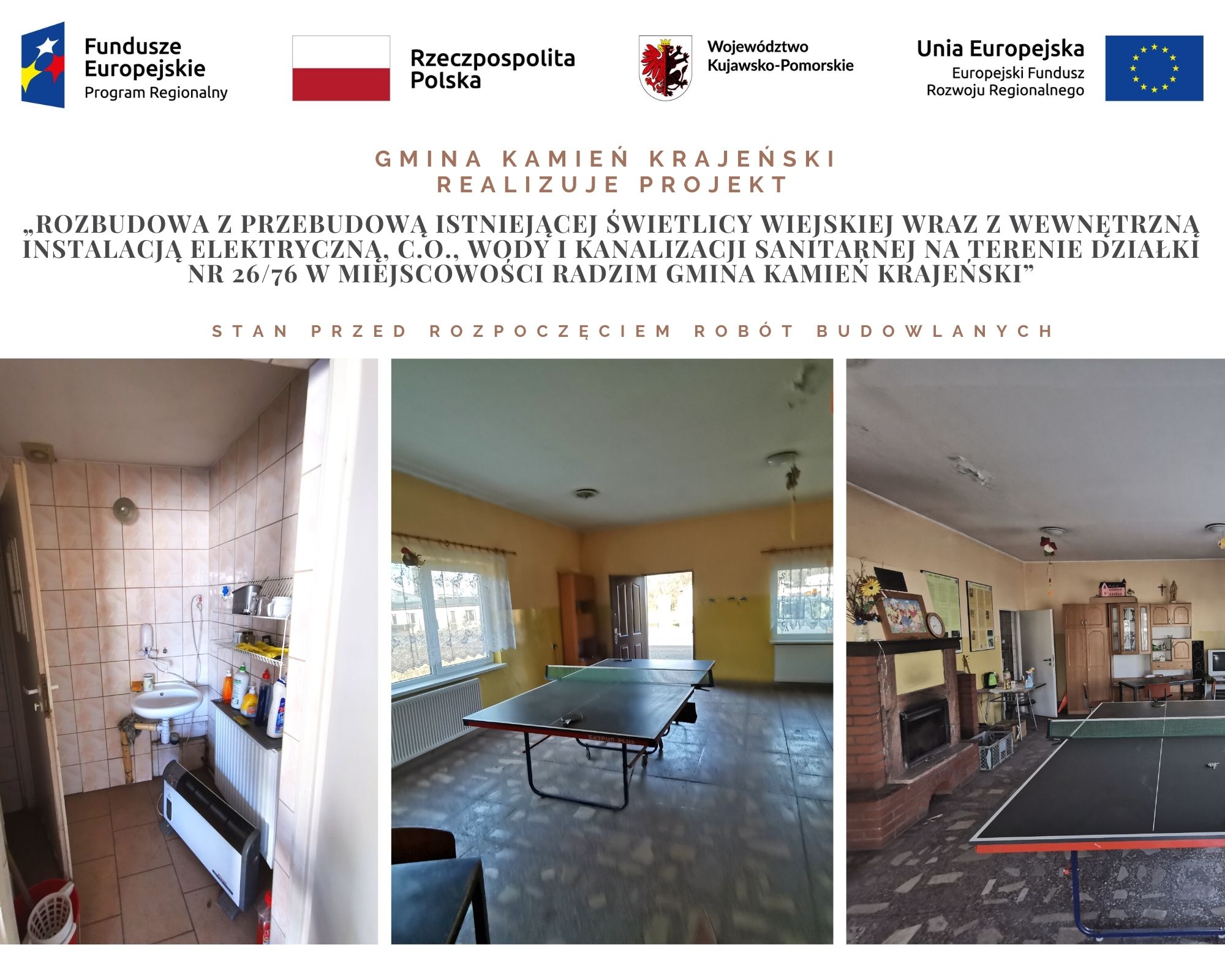 Pomieszczenia świetlicy w Radzimiu przed rozbudową