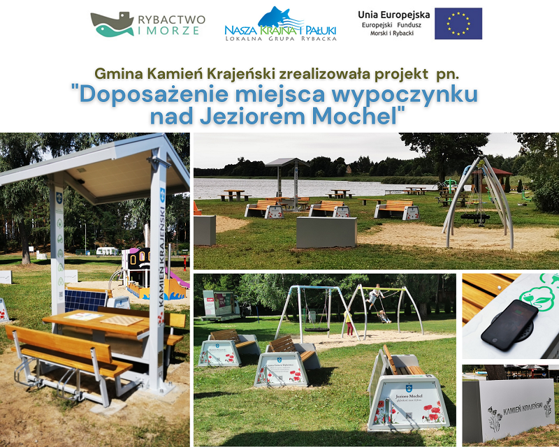 ławki solarne nad jeziorem Mochel w Kamieniu Krajeńskim