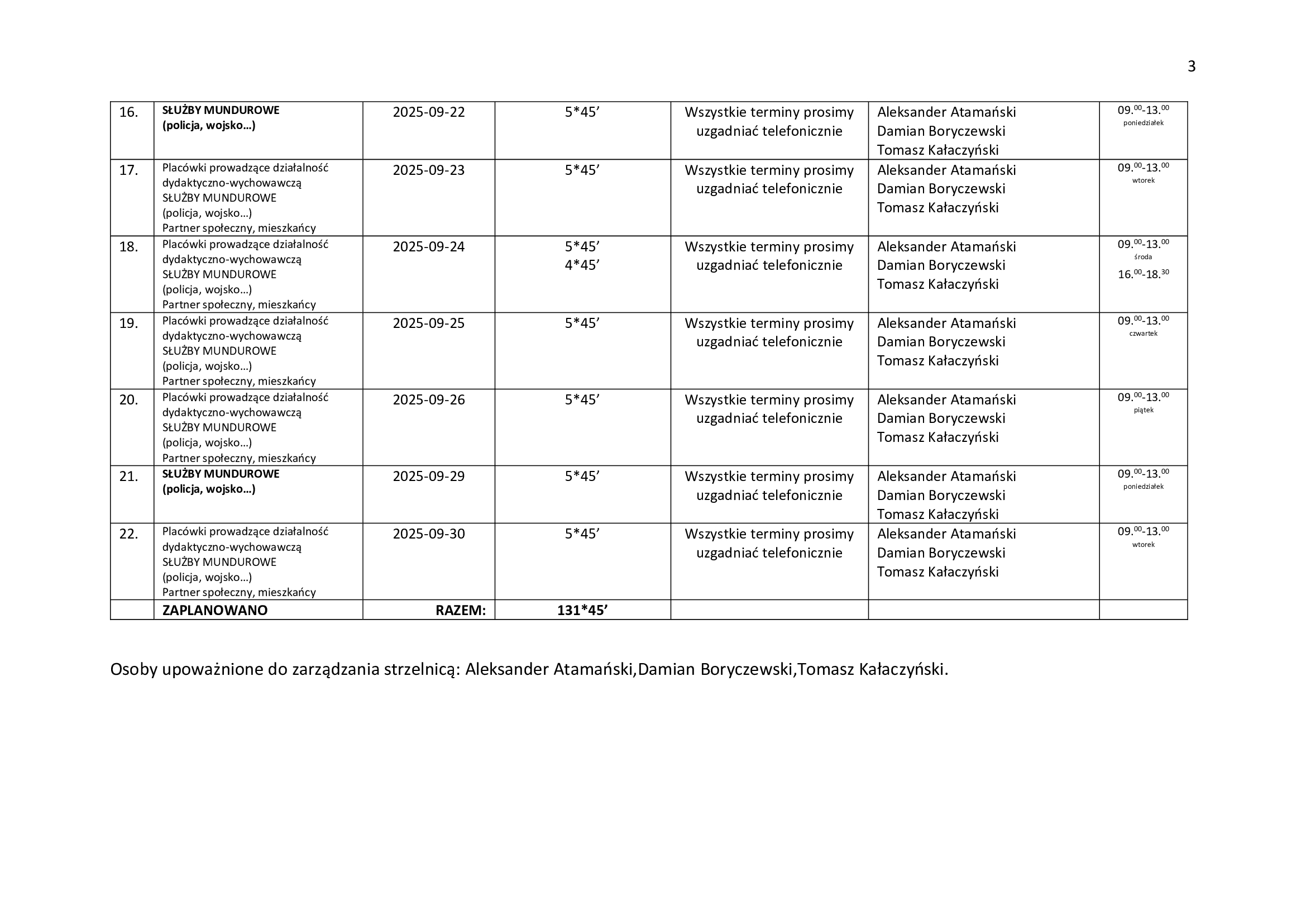 harmonogram wrzesień 3