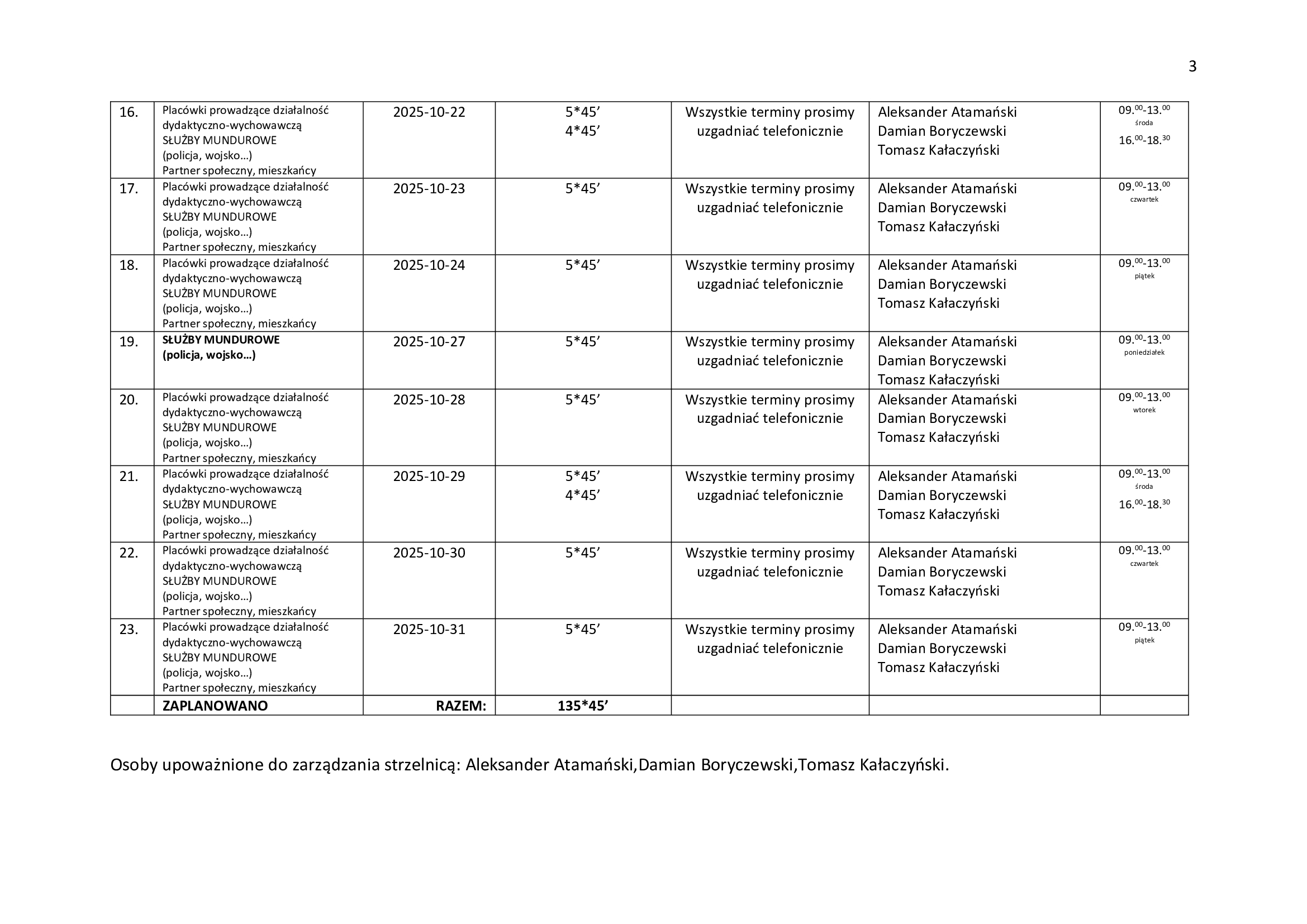 harmonogram październik 3