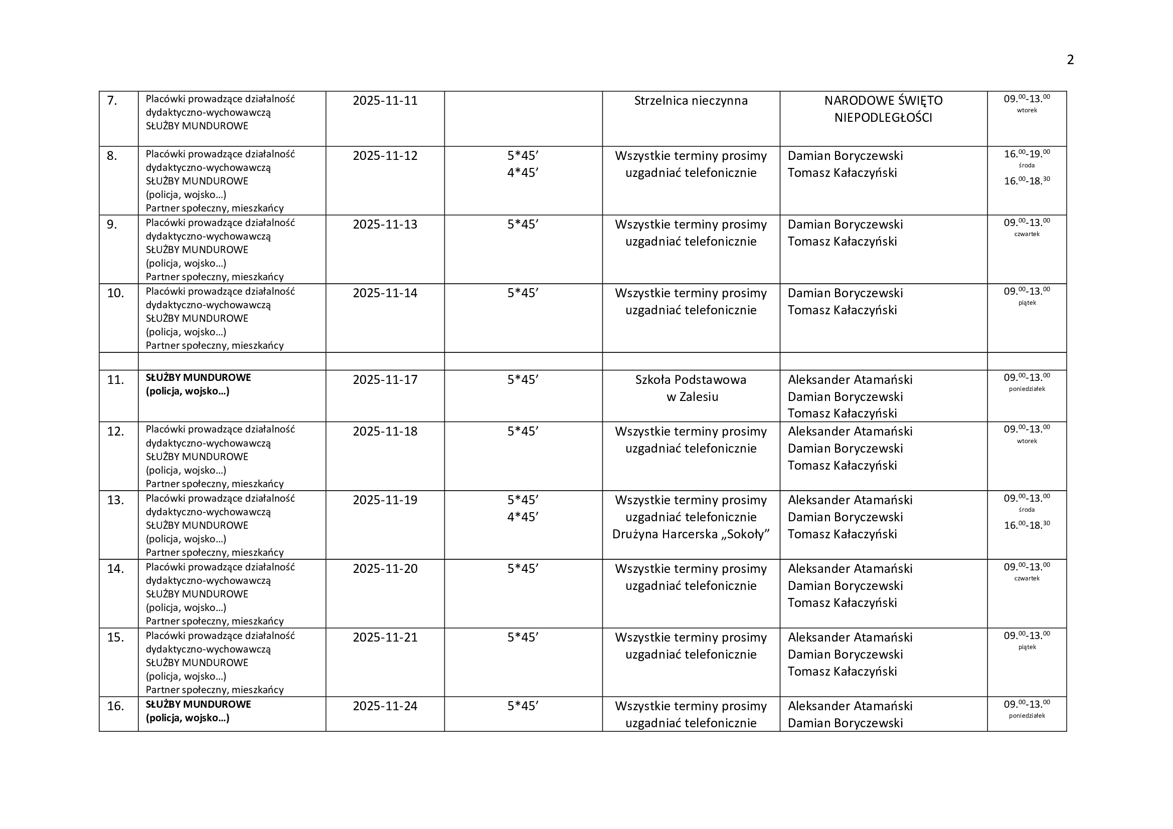 harmonogram listopad 2