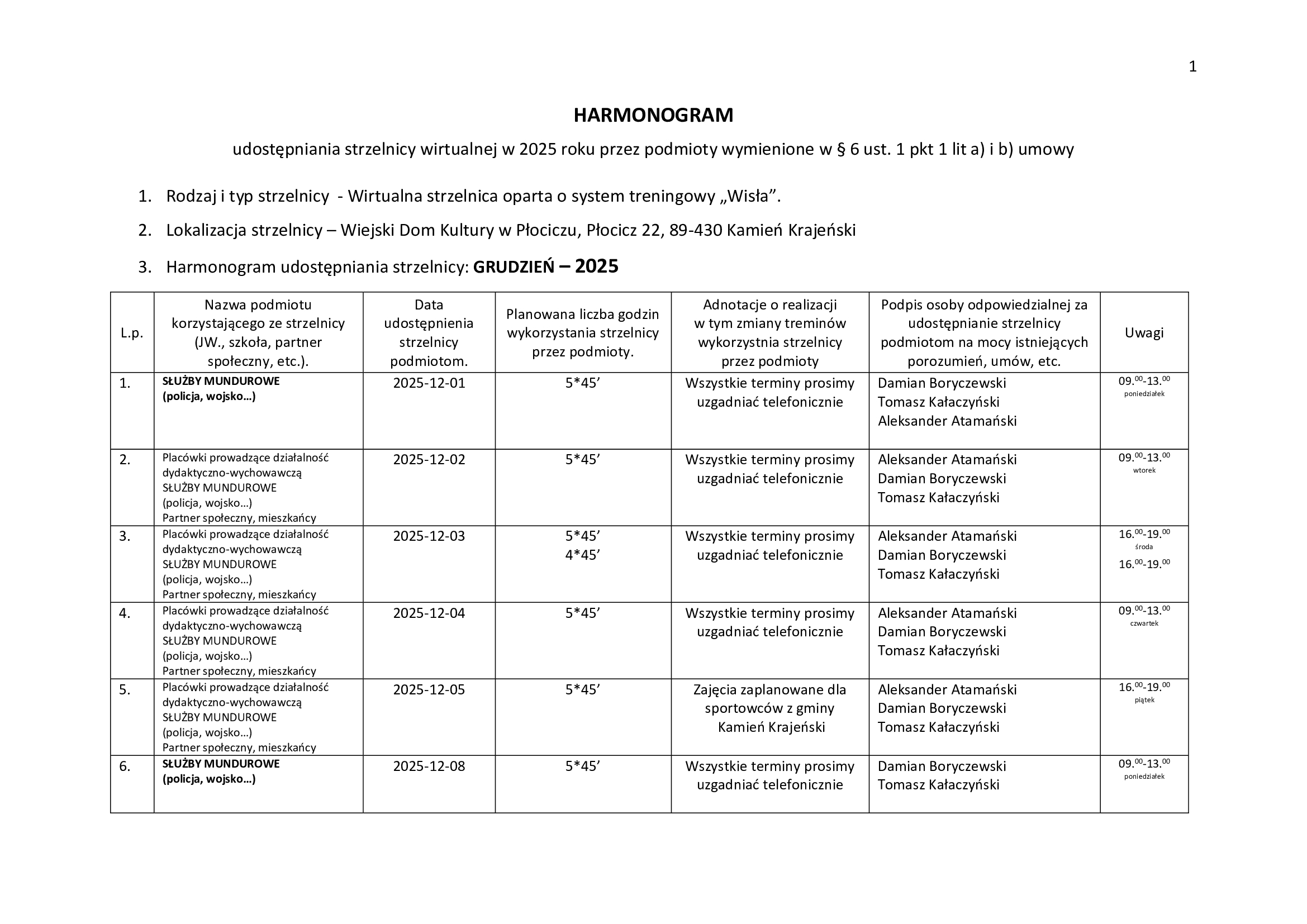 harmonogram grudzień 1