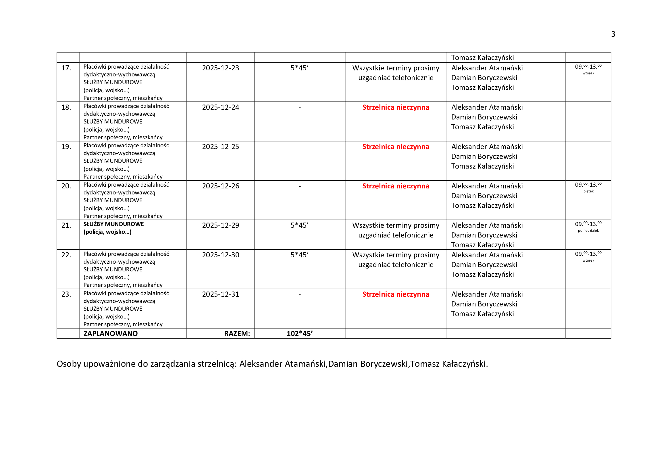 harmonogram grudzień 3